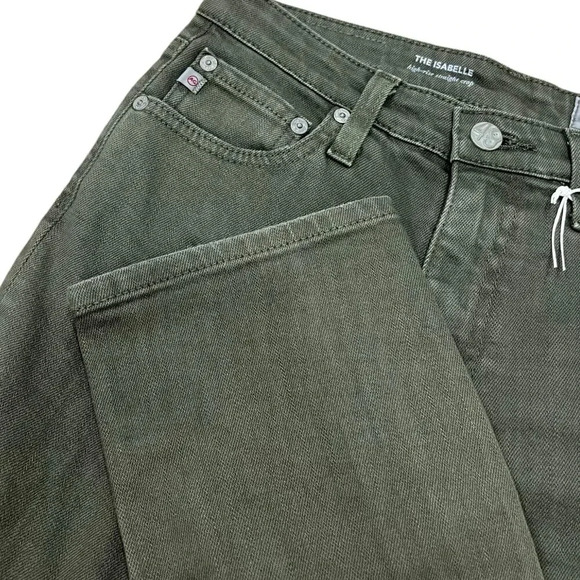 AG Adriano Goldschmied Olive Green High Rise Straight Crop The Isabelle Jeans 25 - Picture 3 of 5